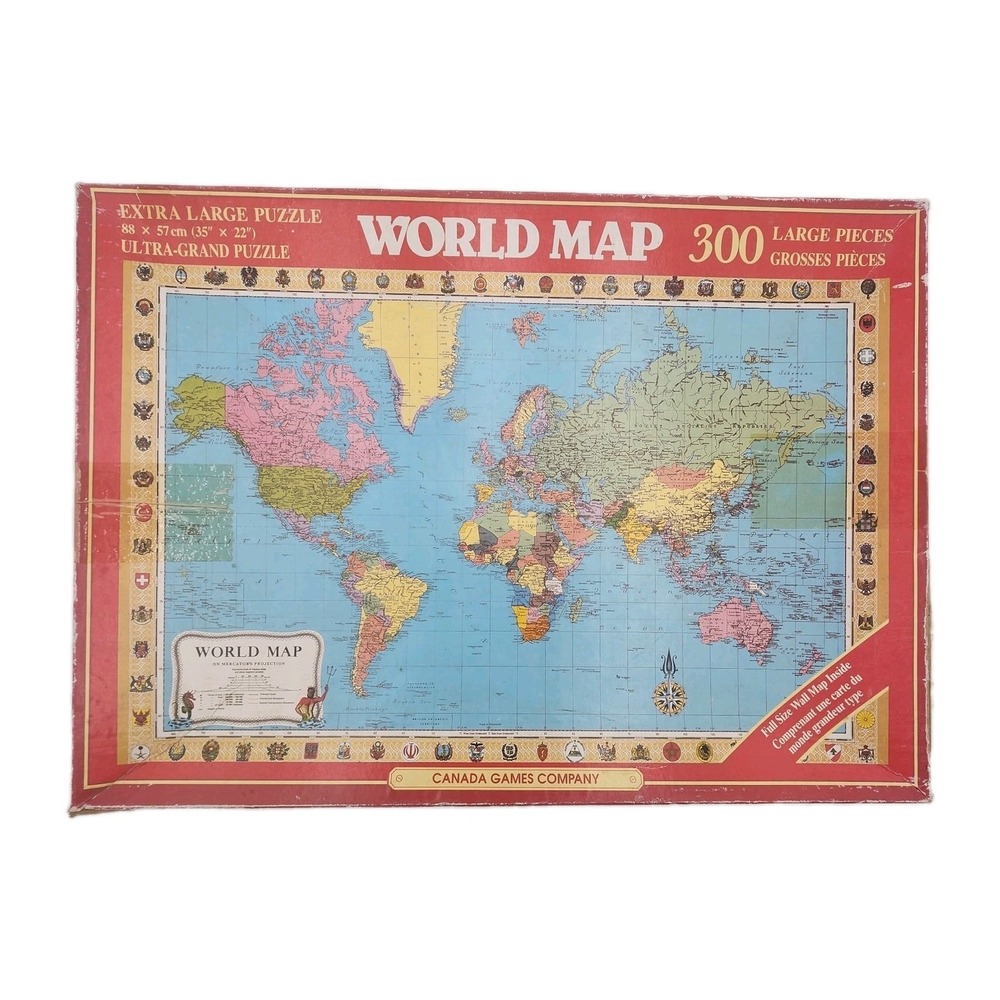 Vintage World Map Puzzle 1991 Canada Games Company 300 Pcs 35x22 Large Original